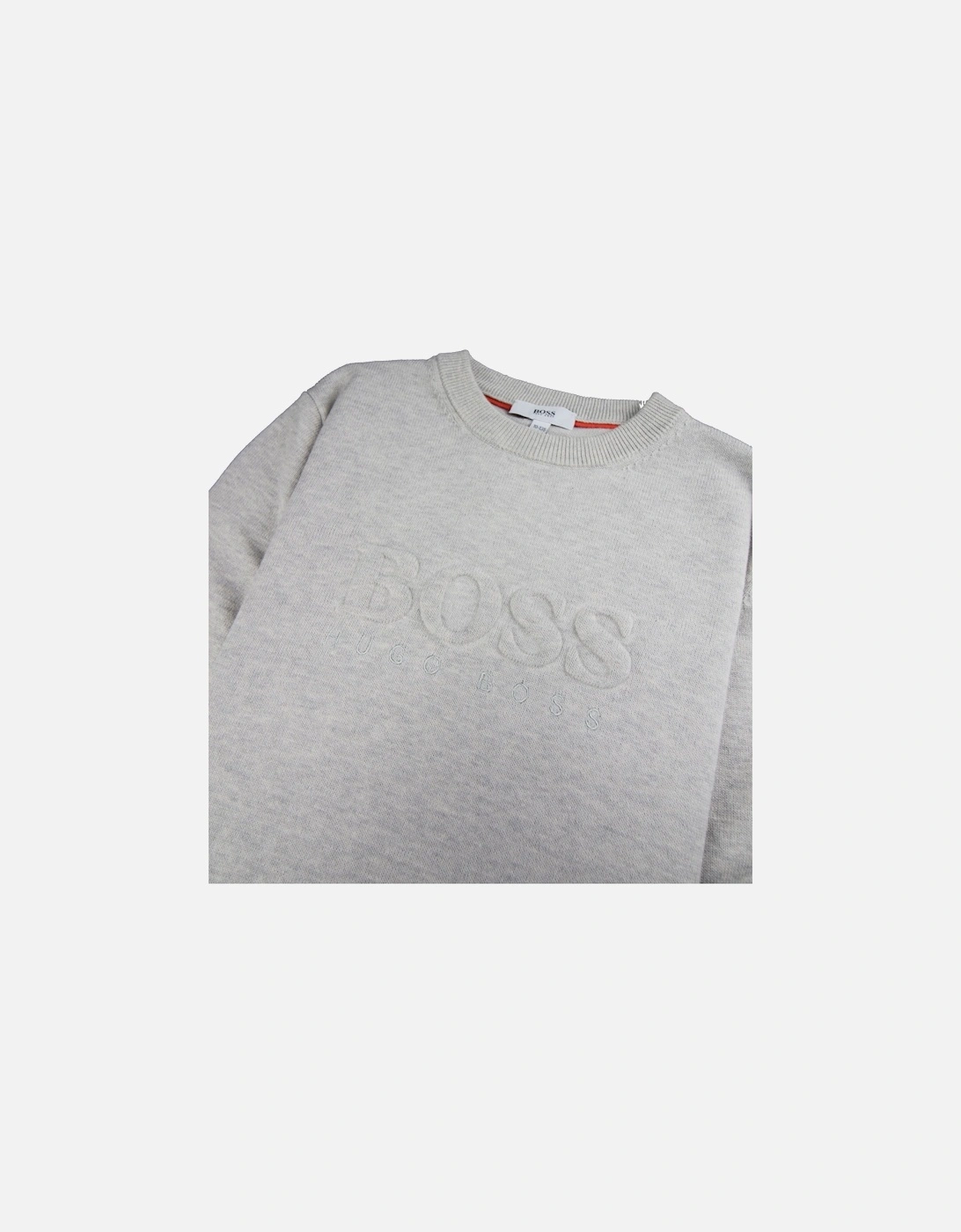 Kids Knitted Boss Bold Logo Sweatshirt Light Grey