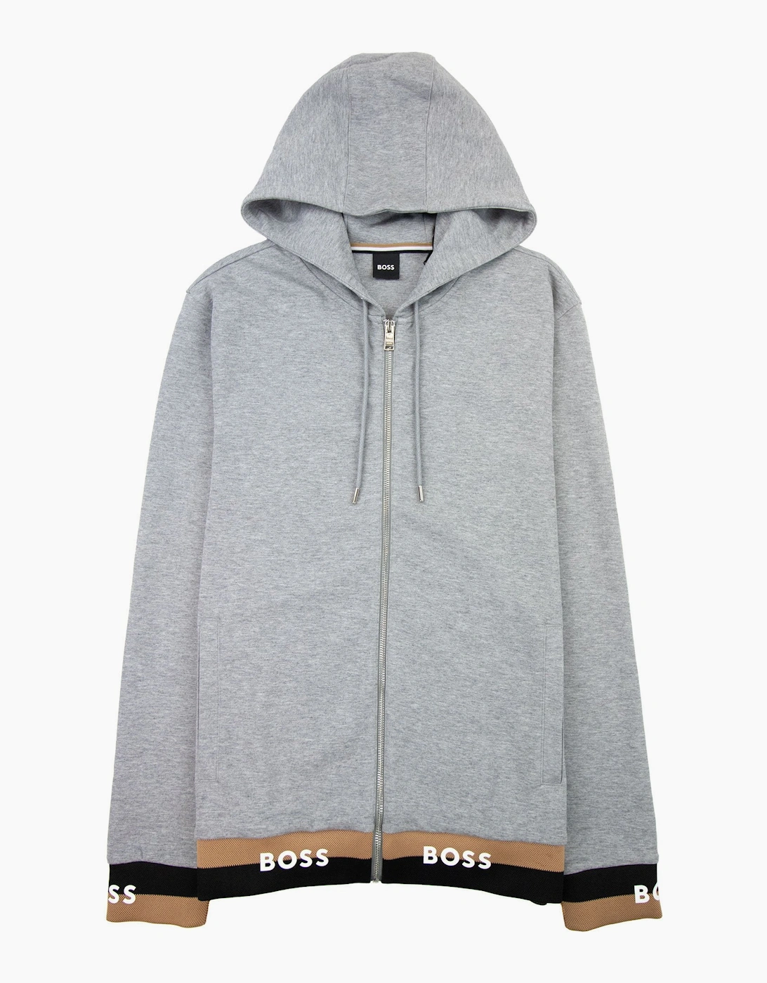 Men's Hugo Boss Seeger 118 Logo Cuff & Hem Zip Up Hoodie Grey 041 - Size: 40