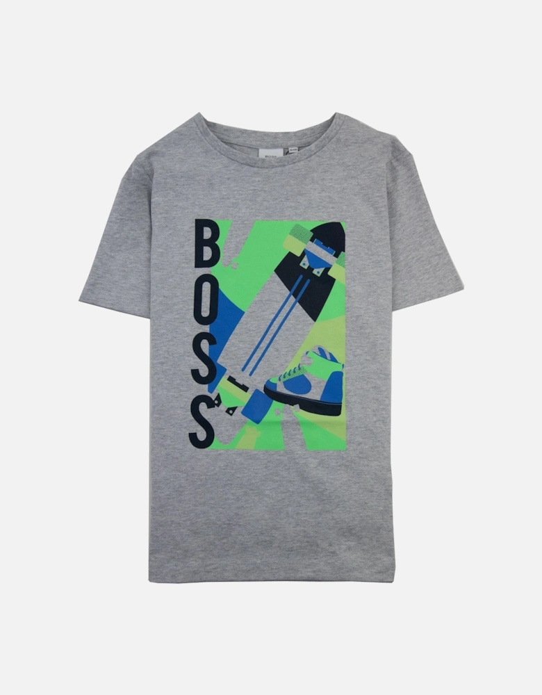 Kids Logo Round Neck T Shirt Grey