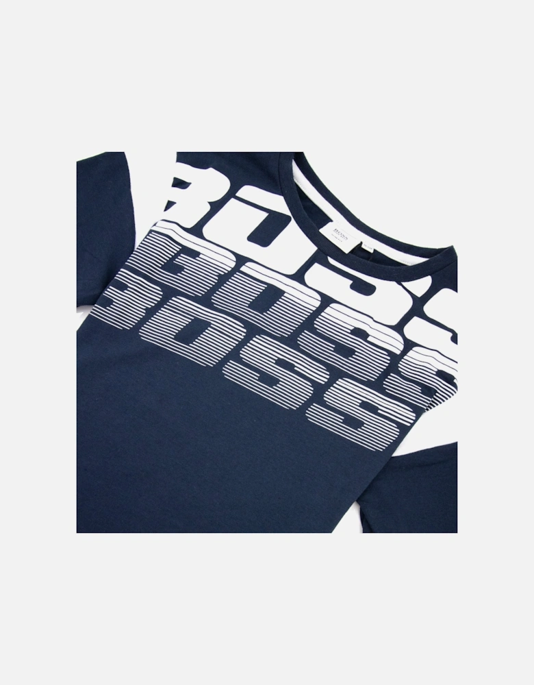 Kids Logo Print Colour Block T Shirt Navy