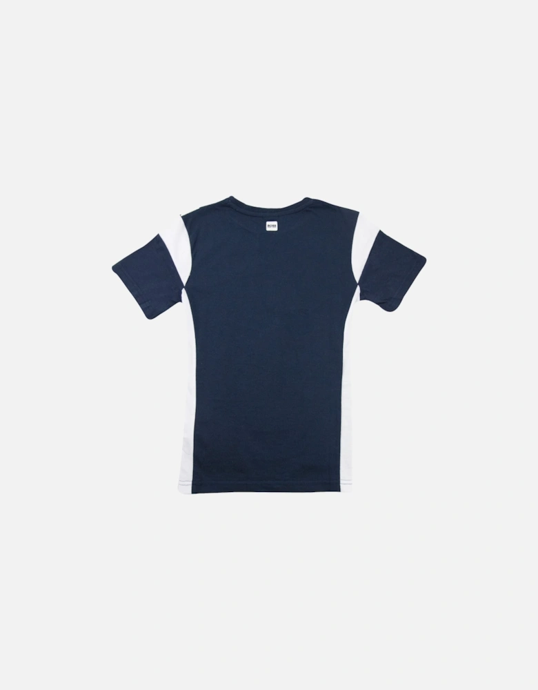 Kids Logo Print Colour Block T Shirt Navy