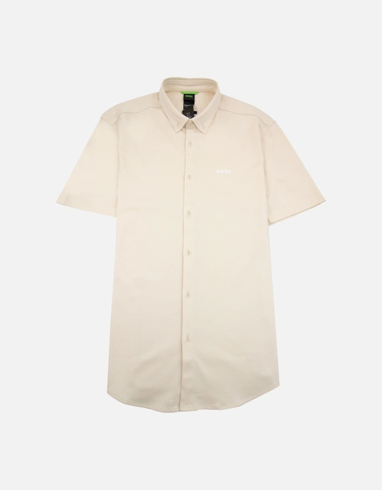 Regular-fit Shirt In Knitted Wrinkle-resistant Cotton Beige