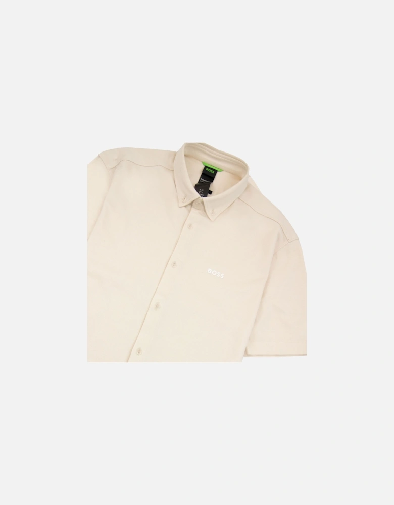 Regular-fit Shirt In Knitted Wrinkle-resistant Cotton Beige