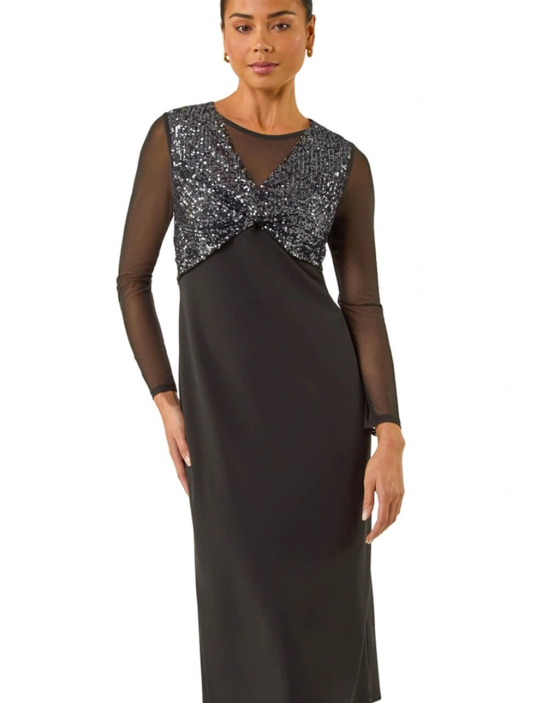 Petite Sequin Contrast Knot Midi Dress