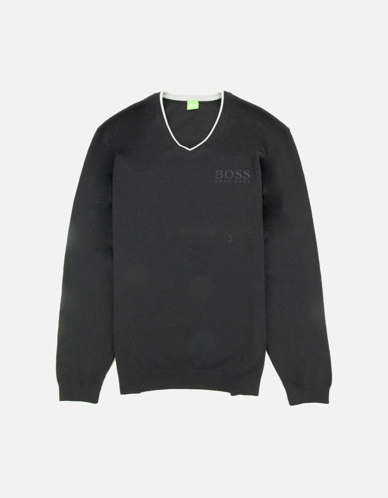 V Neck Knitted Sweatshirt Black