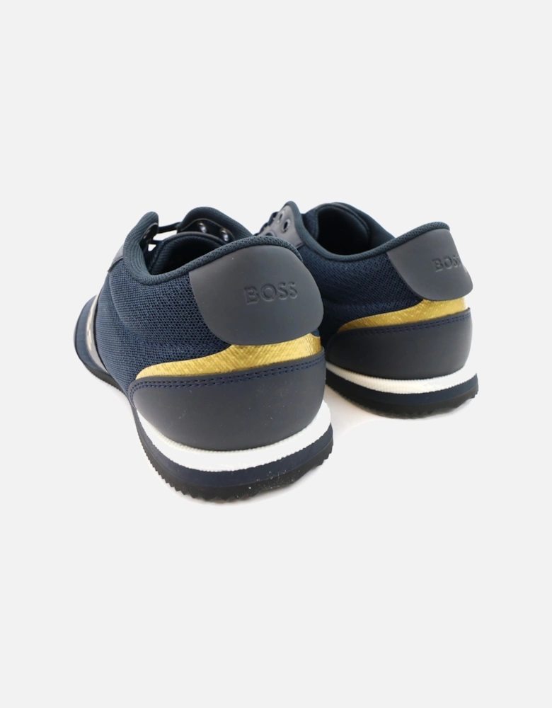 Rusham Rubberised Panels Mesh Trainers Dark Blue