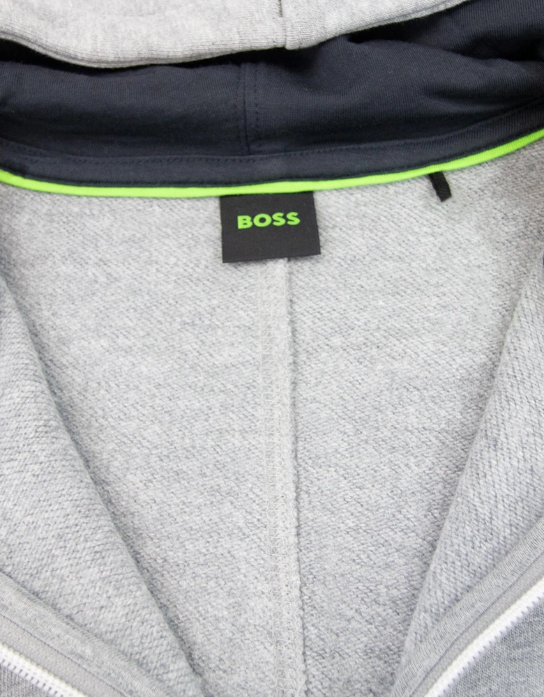 Saggy Embroidered Contrast Logo Zip Up Sweatshirt Grey 059