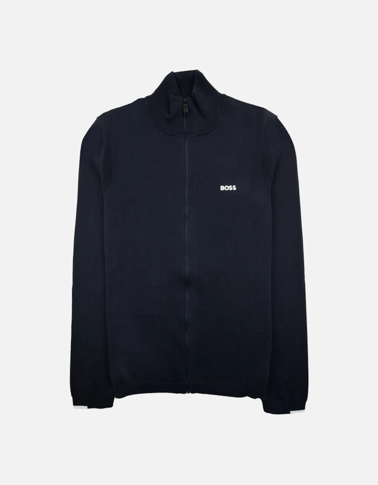Cotton-blend Full-zip Sweater With Logo Print Navy 402