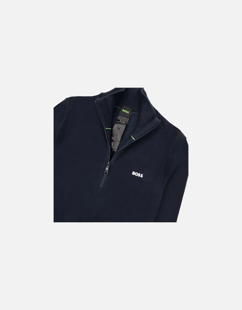 Cotton-blend Zip-neck Sweater With Logo Print Navy 402