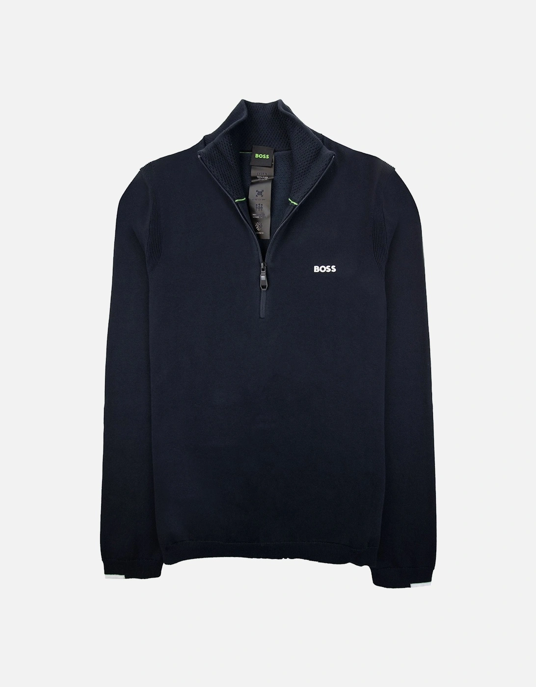 Cotton-blend Zip-neck Sweater With Logo Print Navy 402