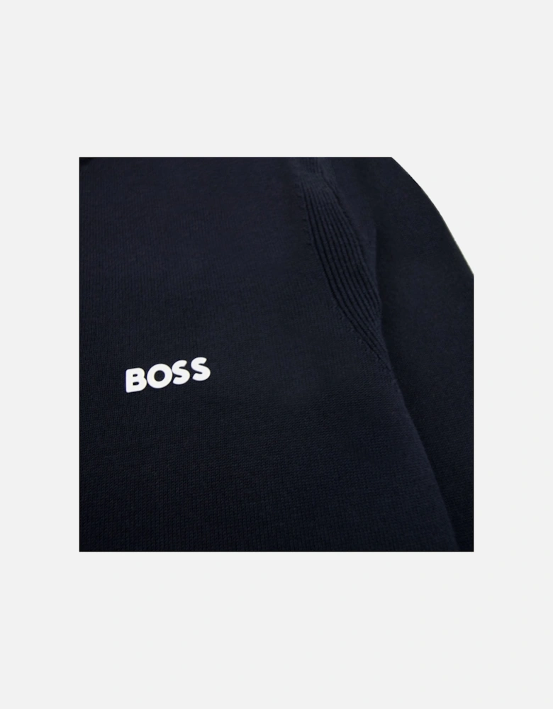 Cotton-blend Zip-neck Sweater With Logo Print Navy 402