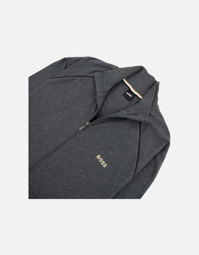 Logo-embroidered Zip-up Jacket In Stretch Cotton Dark Grey 010
