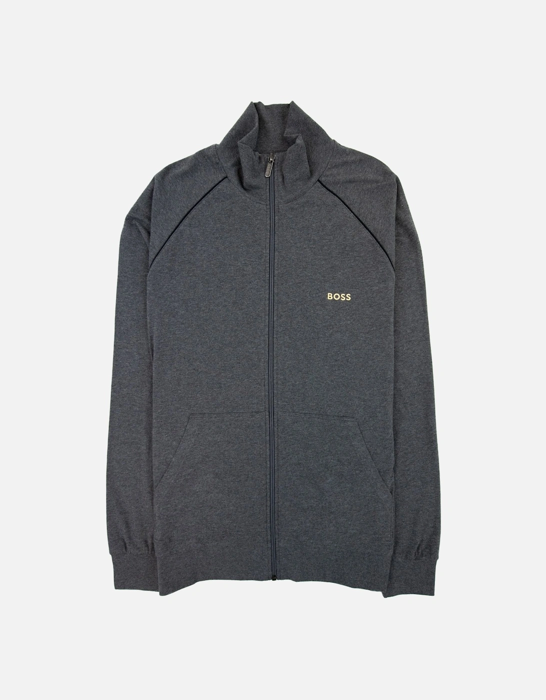 Hugo Boss Men's Grey Logo-Embroidered Zip-Up Jacket In Stretch Cotton Dark 010  Regular/36 S