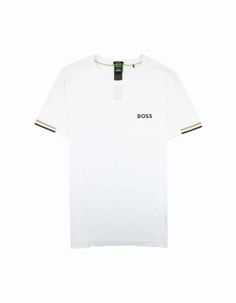 Boss X Matteo Berrettini Waffle-fabric T-shirt With Signature-stripe Artwork White 100