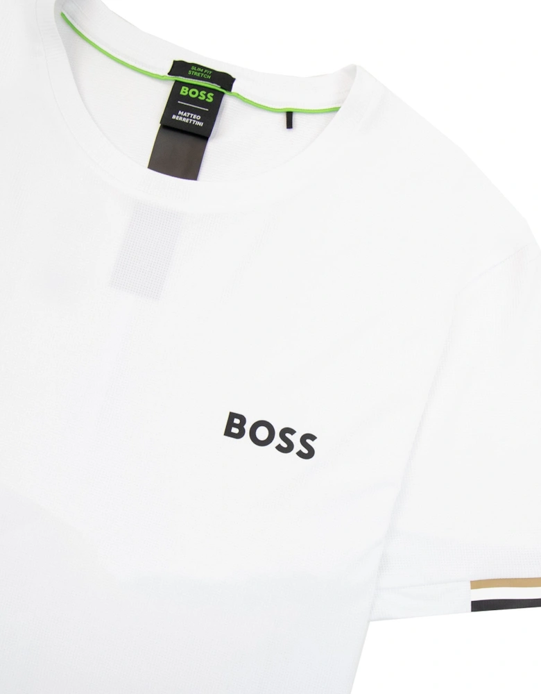 Boss X Matteo Berrettini Waffle-fabric T-shirt With Signature-stripe Artwork White 100