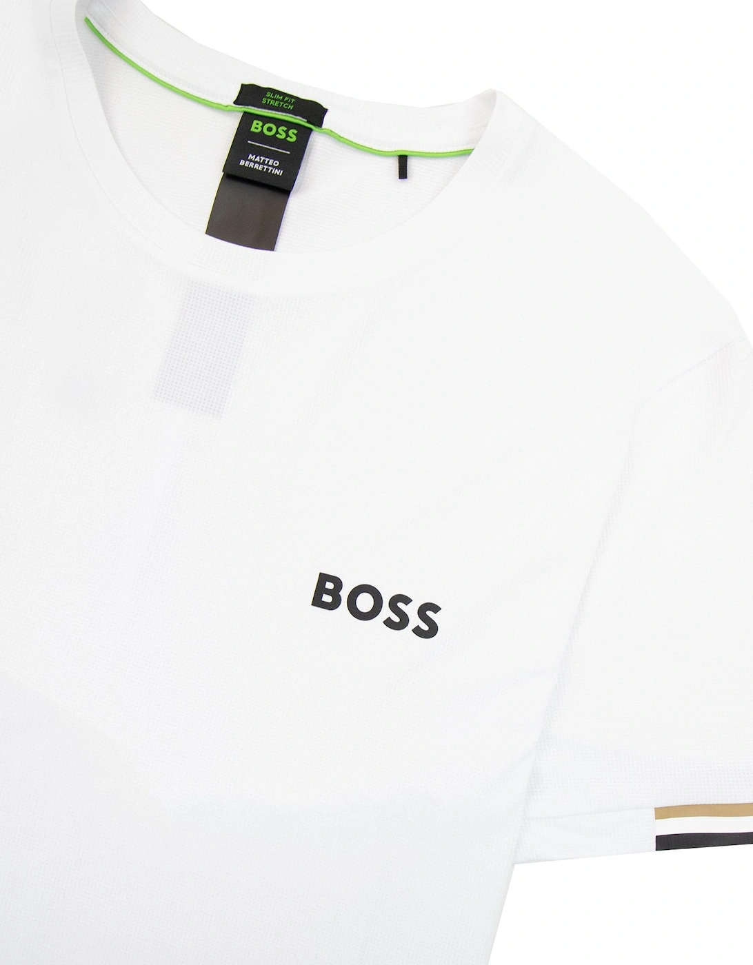 Boss X Matteo Berrettini Waffle-fabric T-shirt With Signature-stripe Artwork White 100