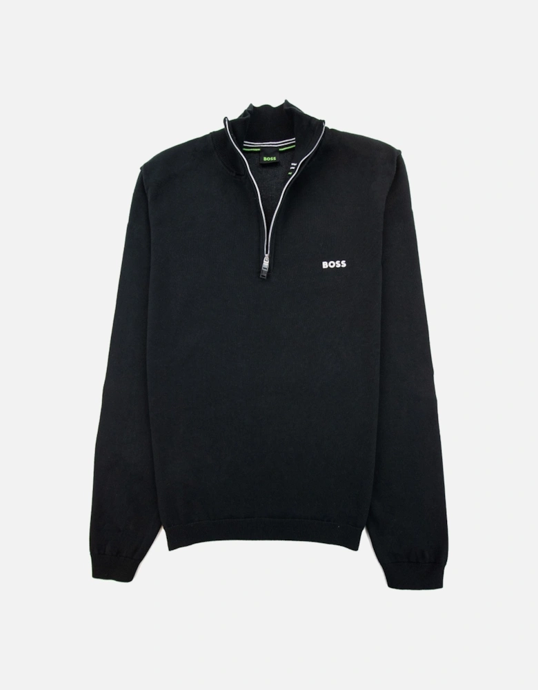 Zallo Curved Logo Zip Sweater Black 001