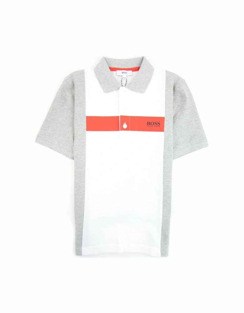 Kids Chest Striped Short Sleeved Polo Grey/white/red