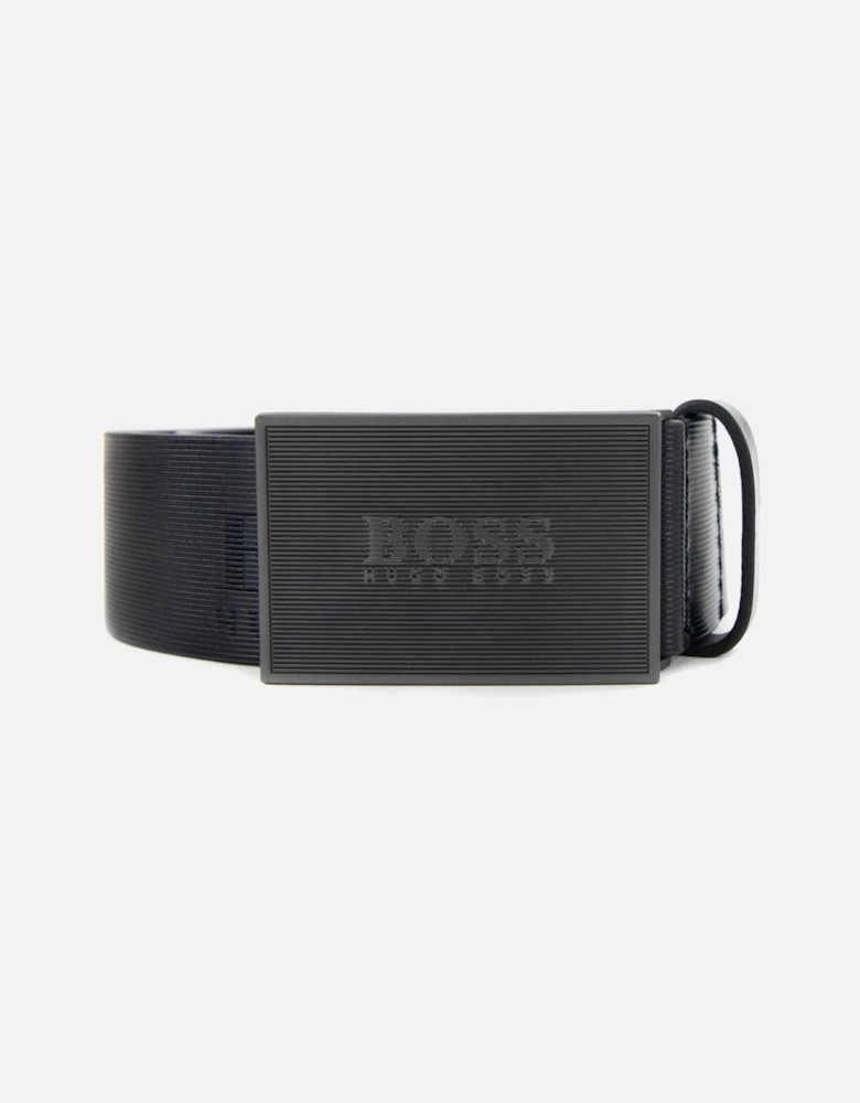 Logo Plaque Icon Leather Belt Black 001