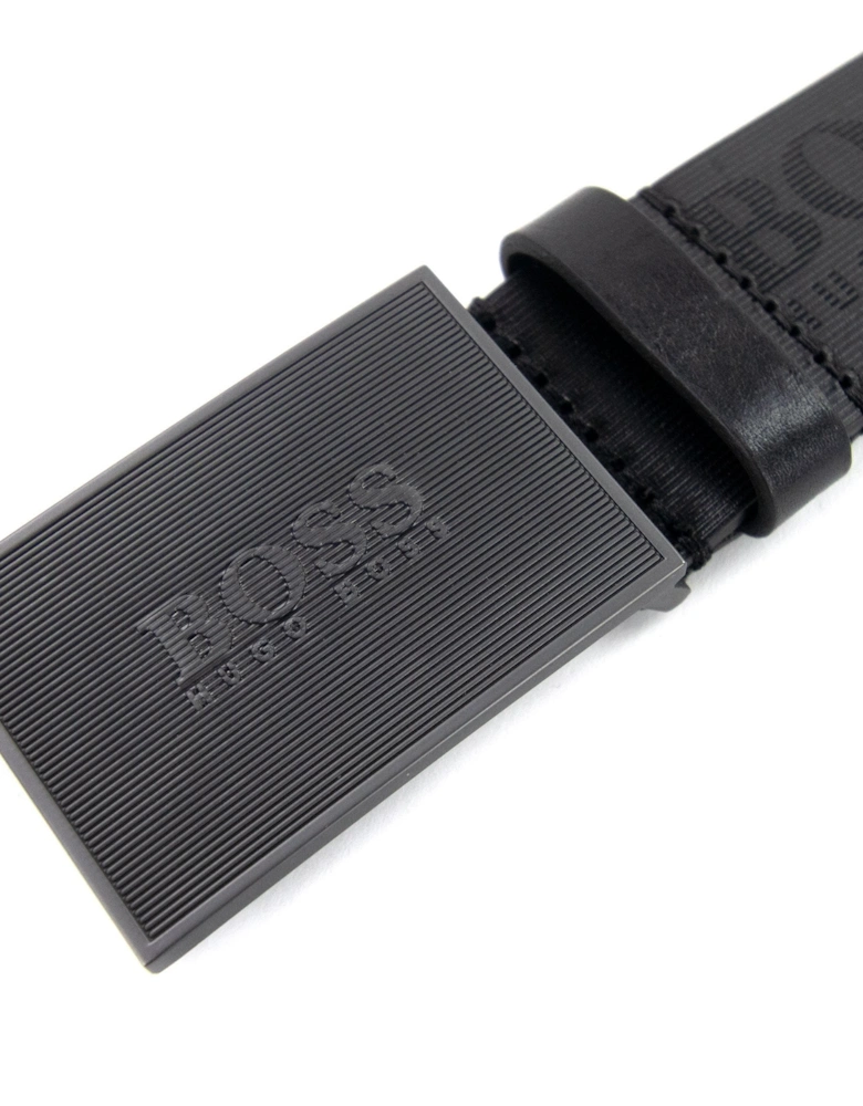 Logo Plaque Icon Leather Belt Black 001