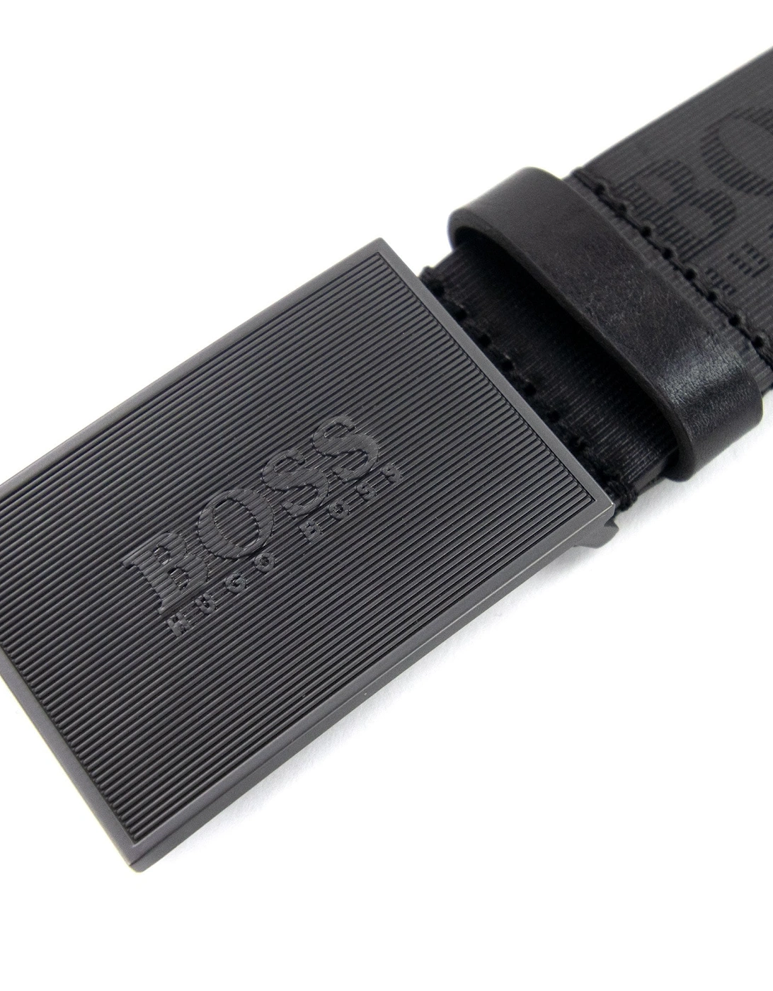 Logo Plaque Icon Leather Belt Black 001
