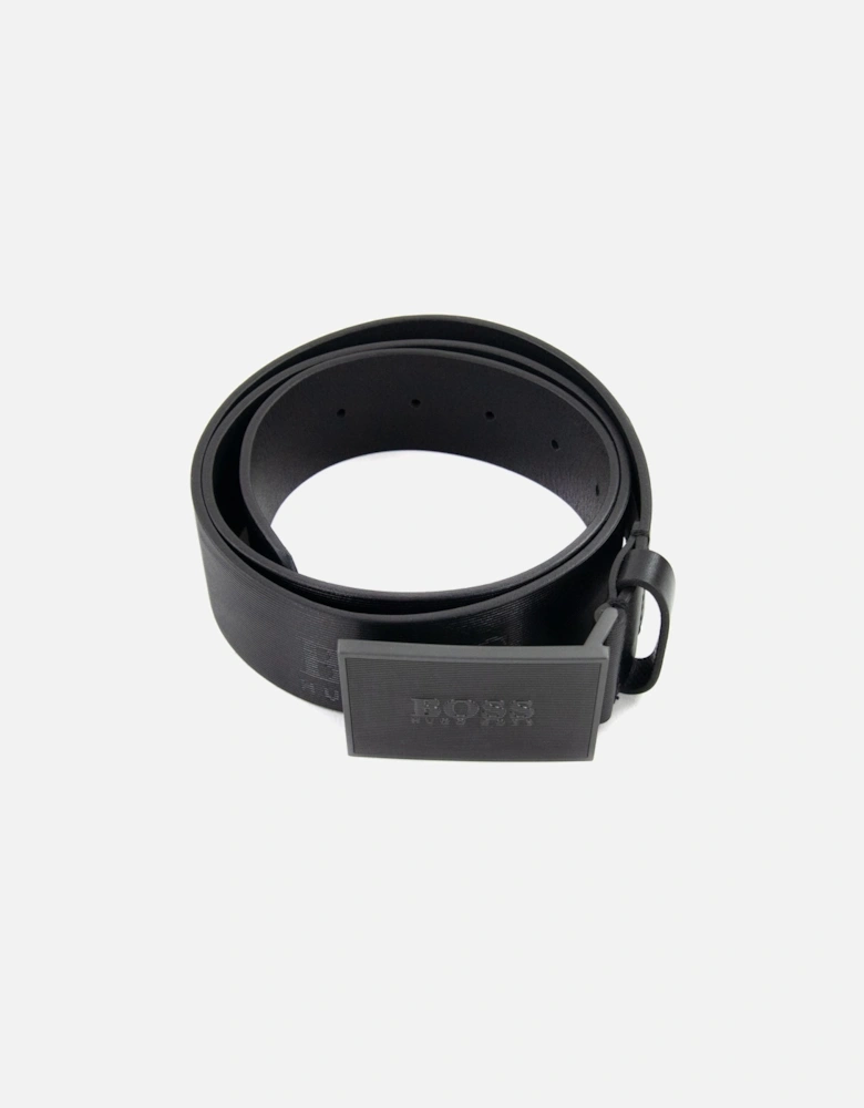 Logo Plaque Icon Leather Belt Black 001
