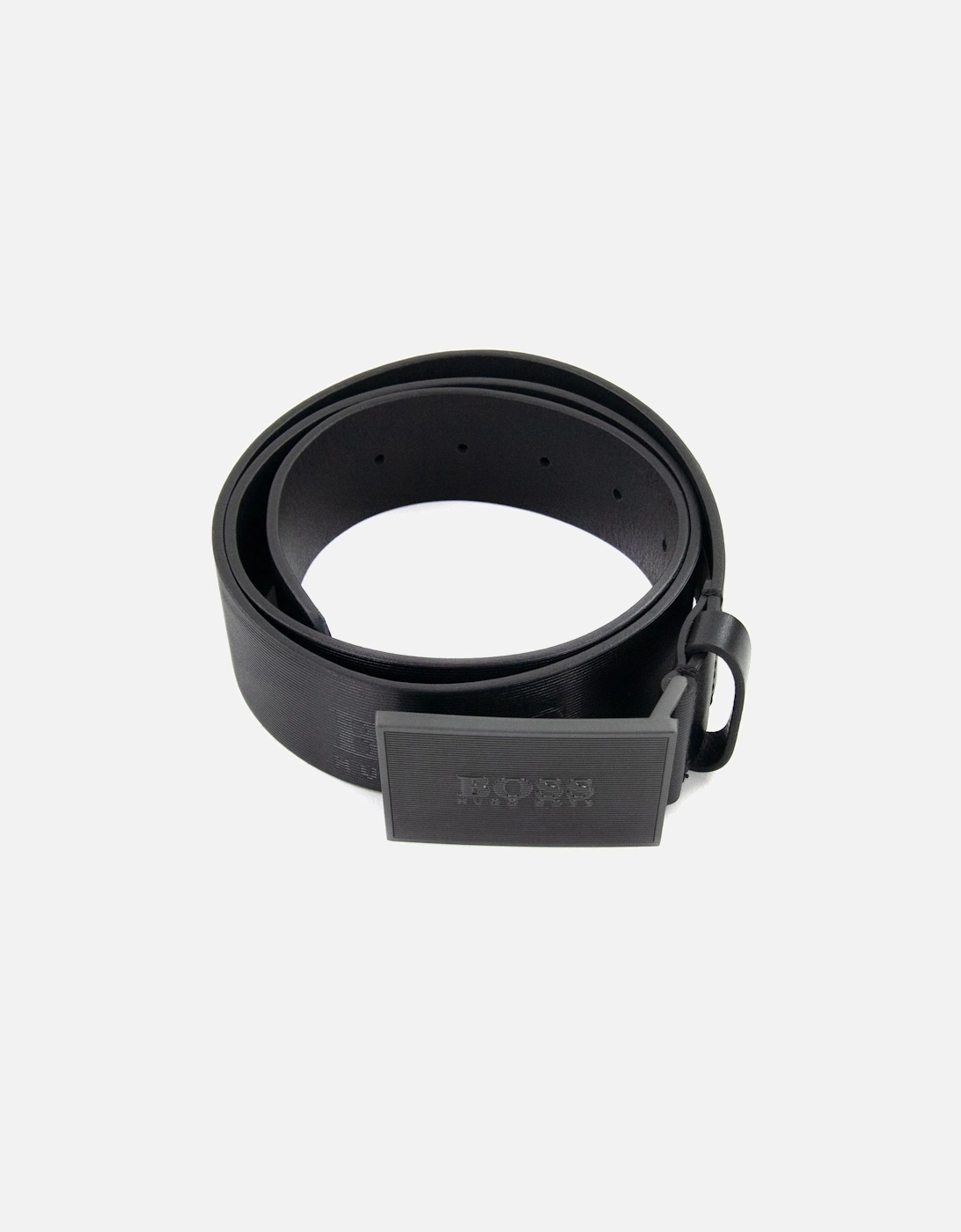 Logo Plaque Icon Leather Belt Black 001