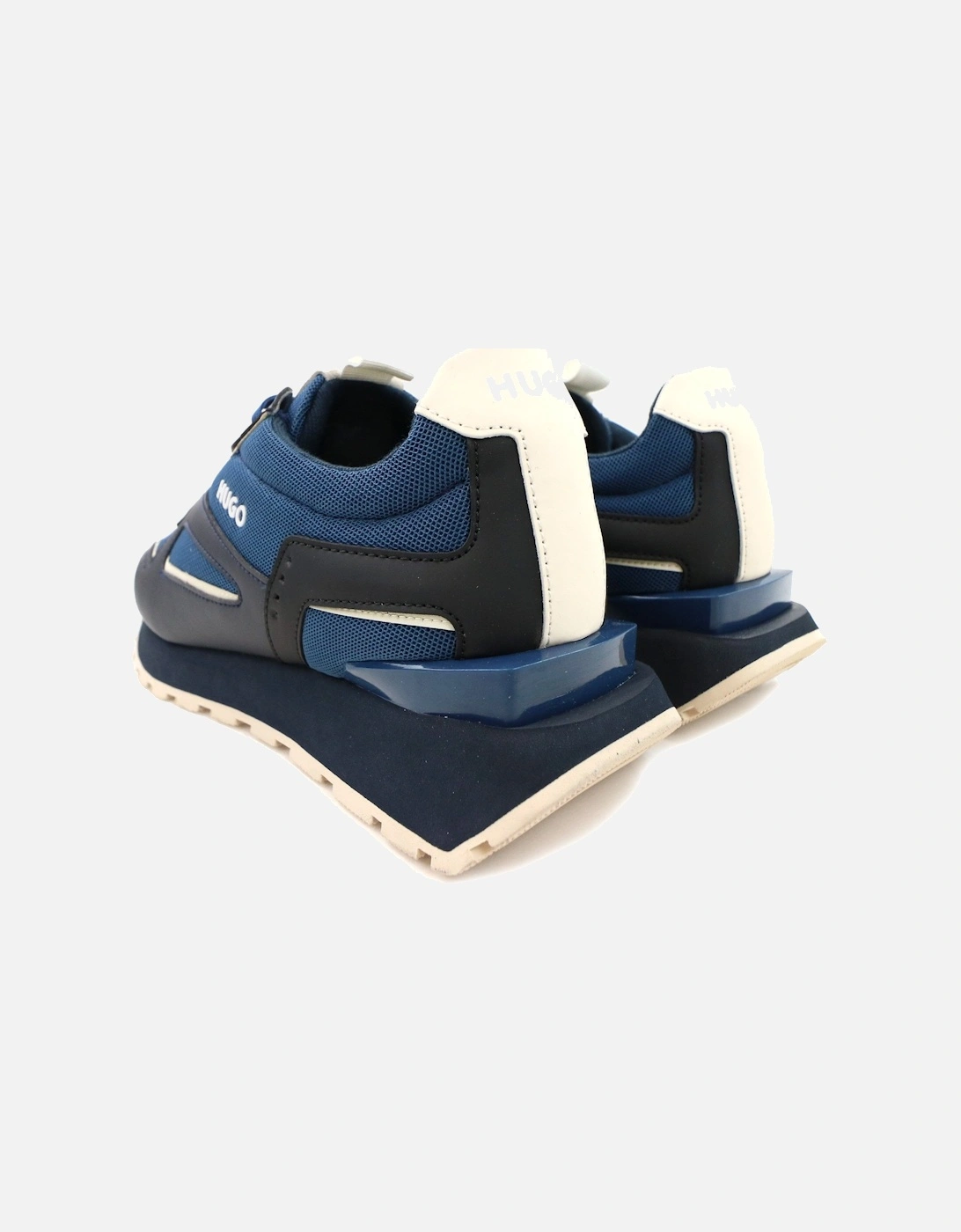 Hugo Cubite Lace Up Mixed Material Trainers Dark Blue