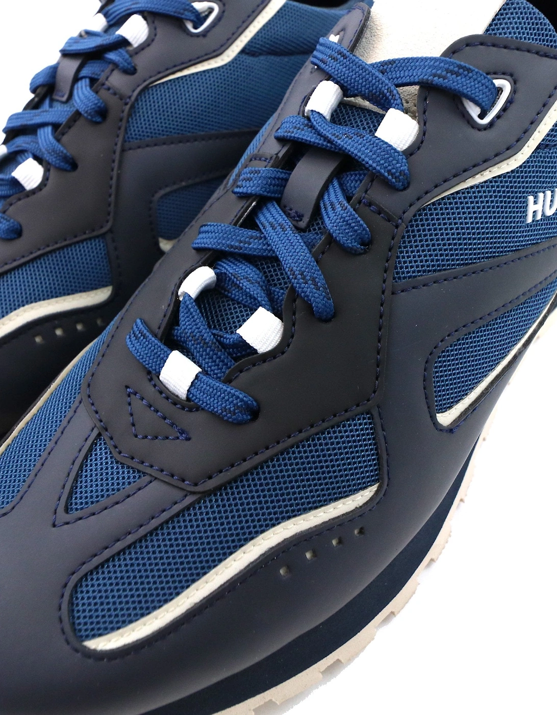 Hugo Cubite Lace Up Mixed Material Trainers Dark Blue