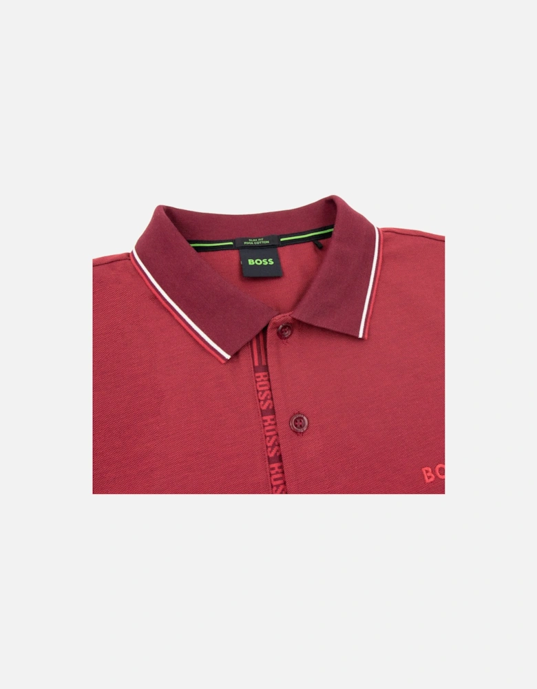 Paule 4 Slim Fit Branded Placket Polo Burgundy 654