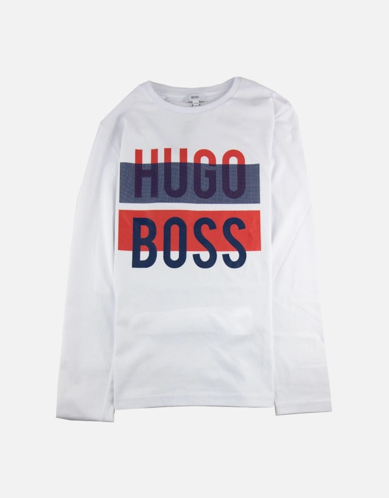 Kids Printed Logo L/s T Shirt White