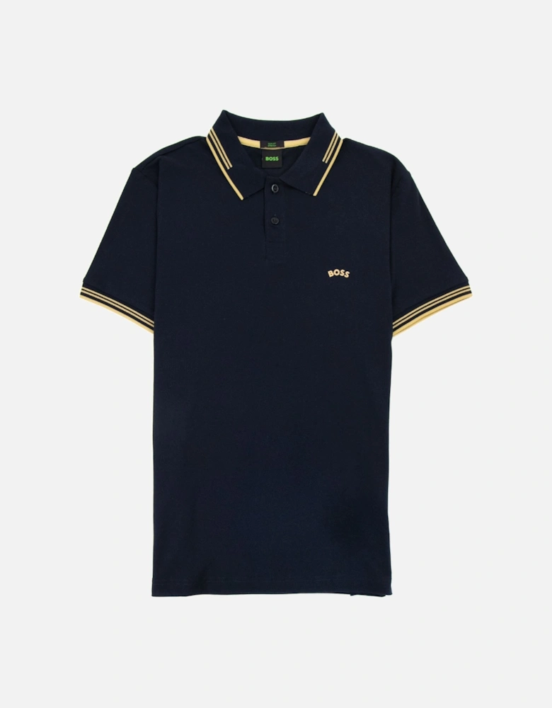 Pual Curved Logo Slim Fit Polo Navy 403