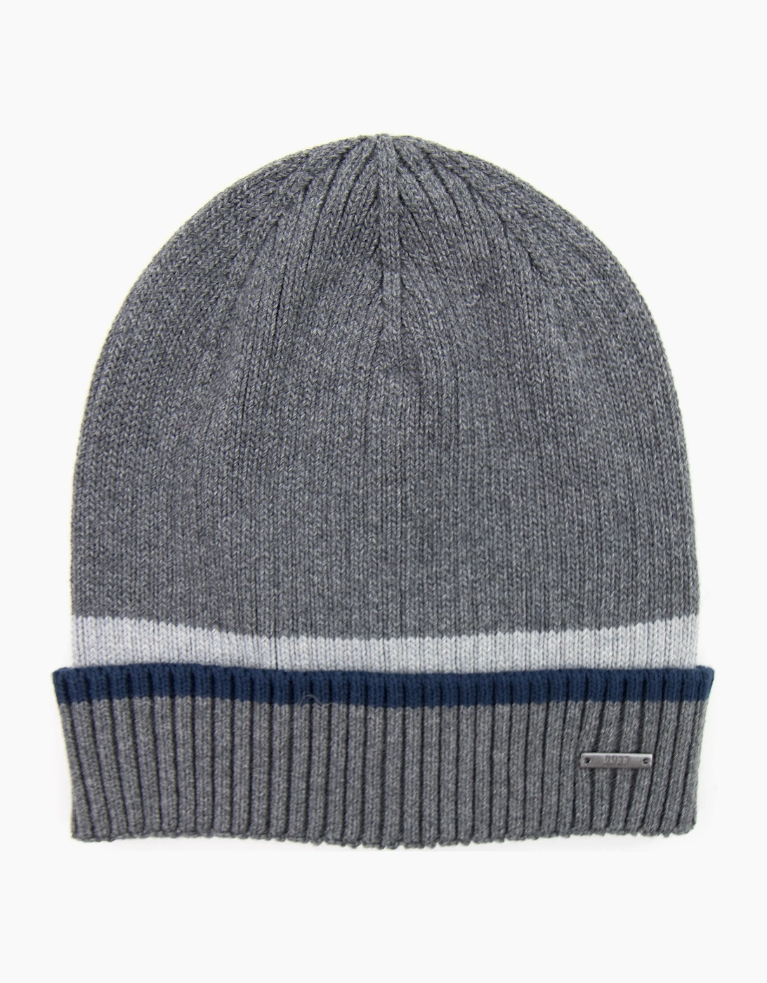Hugo Boss Men's Grey Ribbed Striped Beanie - Size: Os