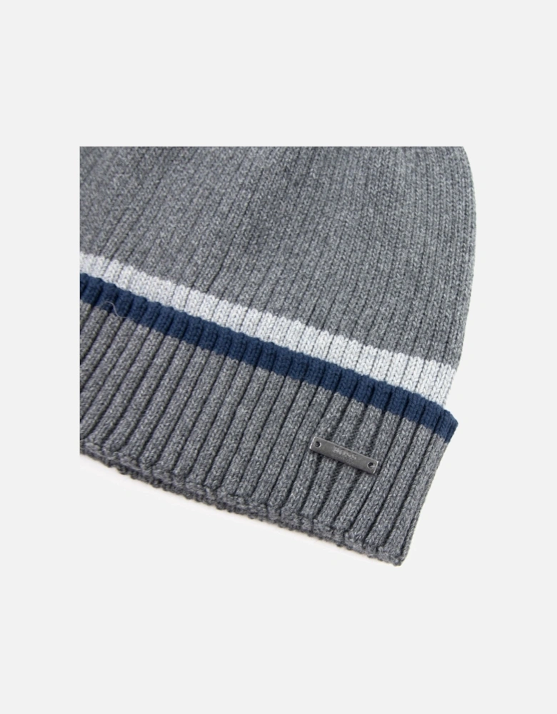 Ribbed Striped Beanie Grey