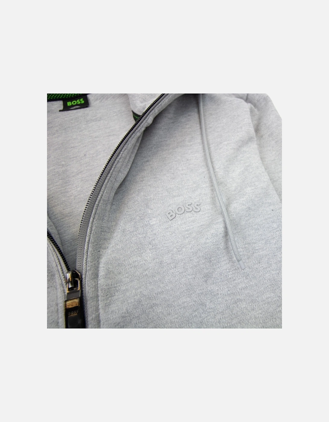 Saggy Curved Logo Zip Up Hoody Gray 059