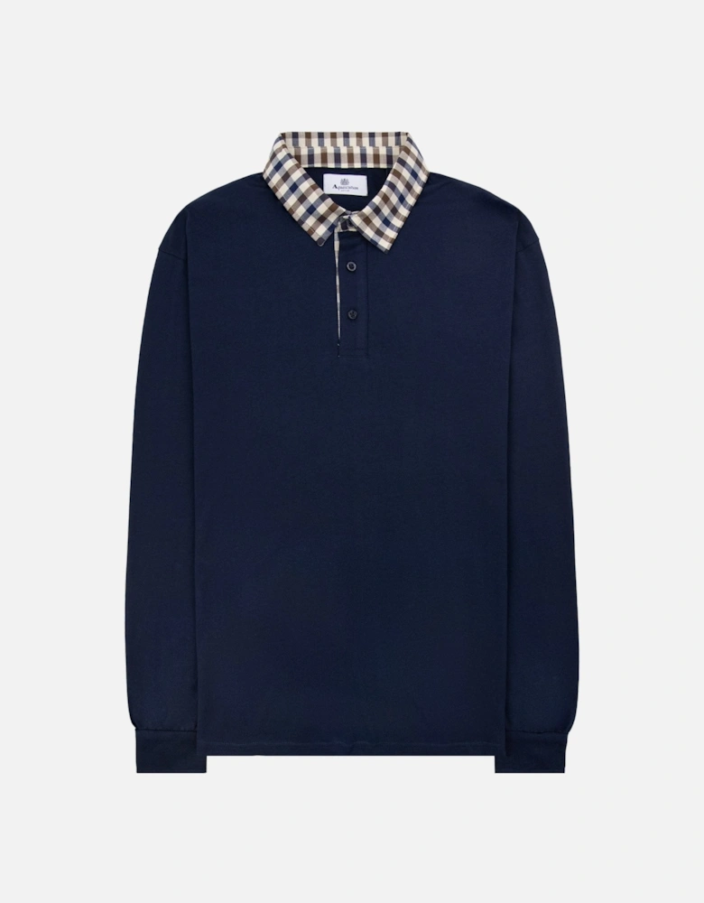 Club Check Collar L/s Polo Navy