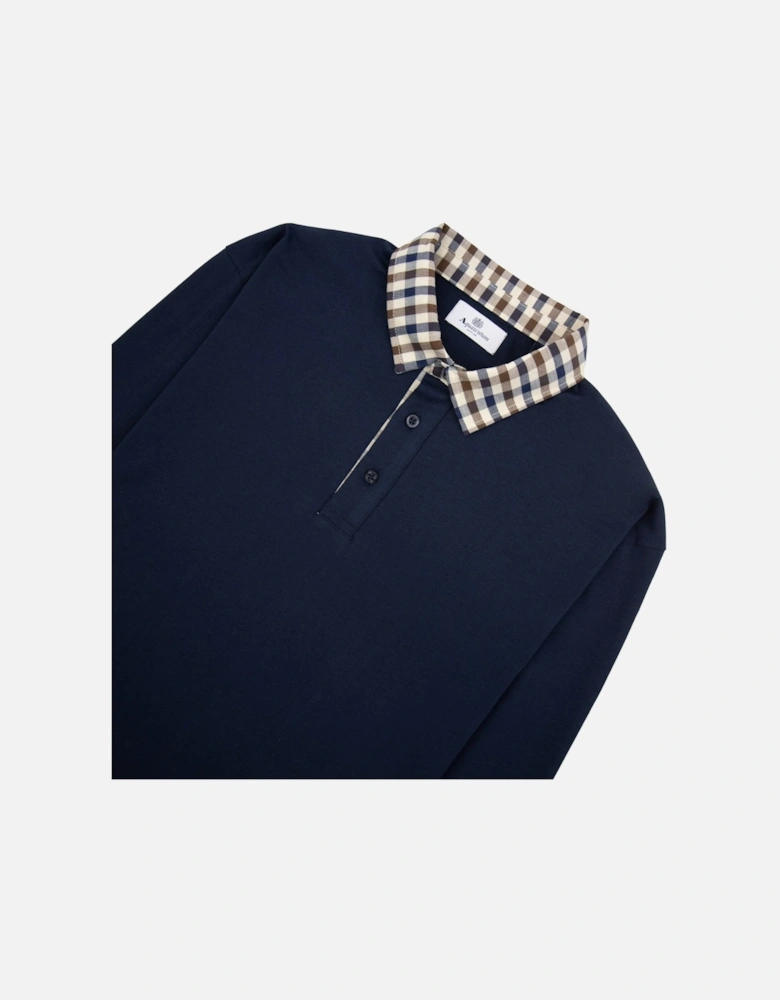 Club Check Collar L/s Polo Navy