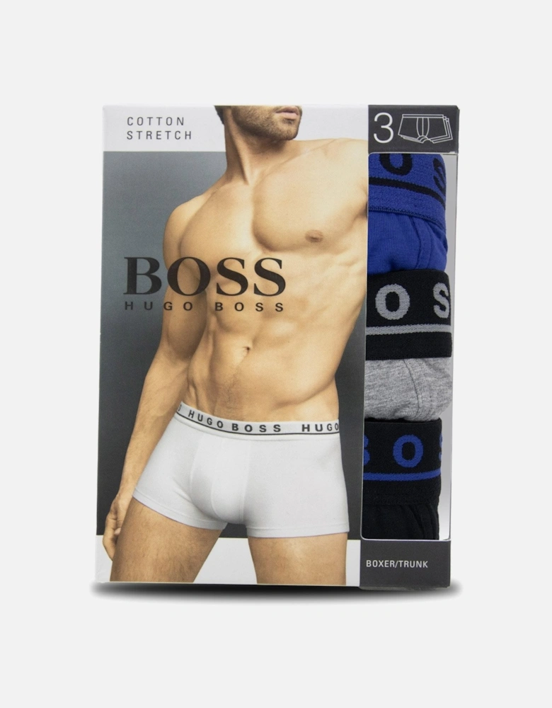 Three Pack Of Stretch Cotton Boxer Blk Grey Blue