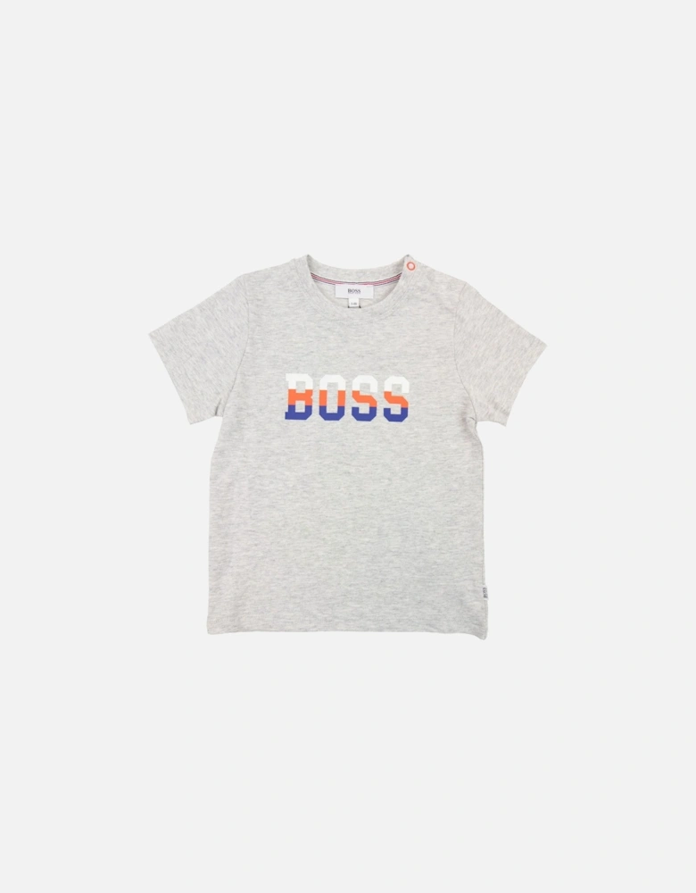 Kids Contrast Logo Print T Shirt Grey