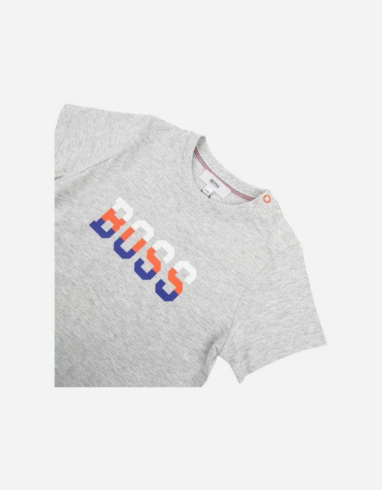 Kids Contrast Logo Print T Shirt Grey