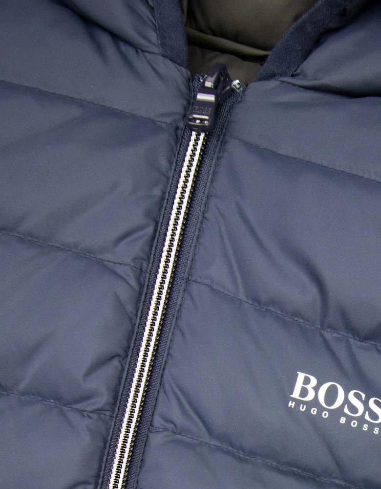Kids Logo Print Puffa Jacket Navy