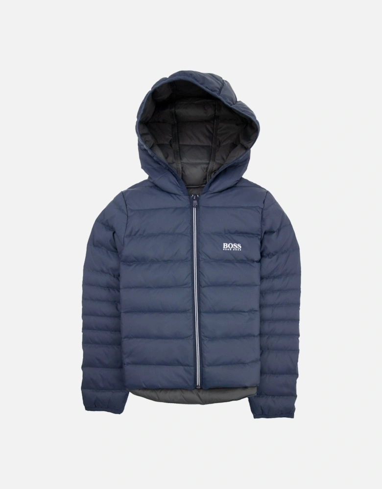 Kids Logo Print Puffa Jacket Navy