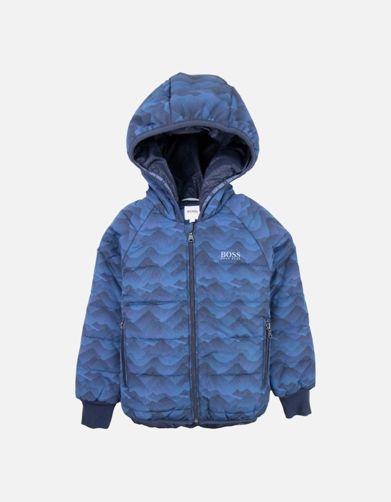 Kids Logo Print Camo Down Jacket Navy Blue