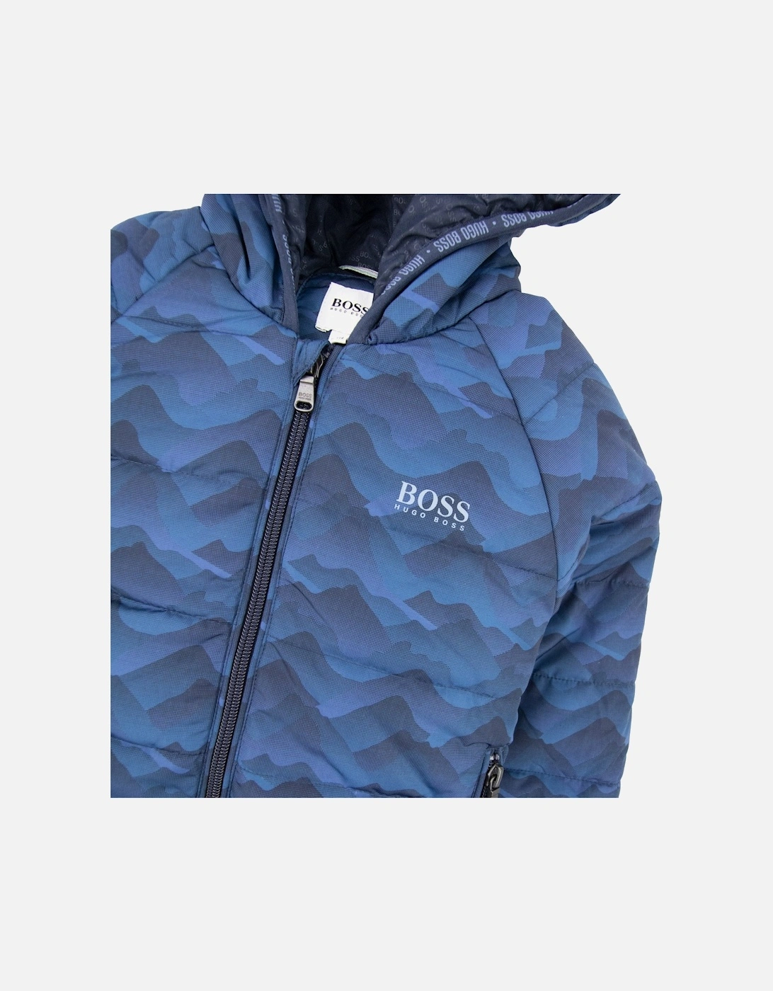 Kids Logo Print Camo Down Jacket Navy Blue
