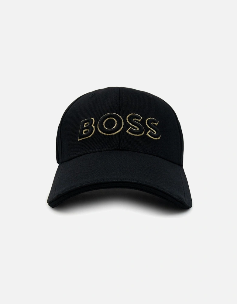 Knitted-piqué Six-panel Cap With Embroidered Logo Black 003