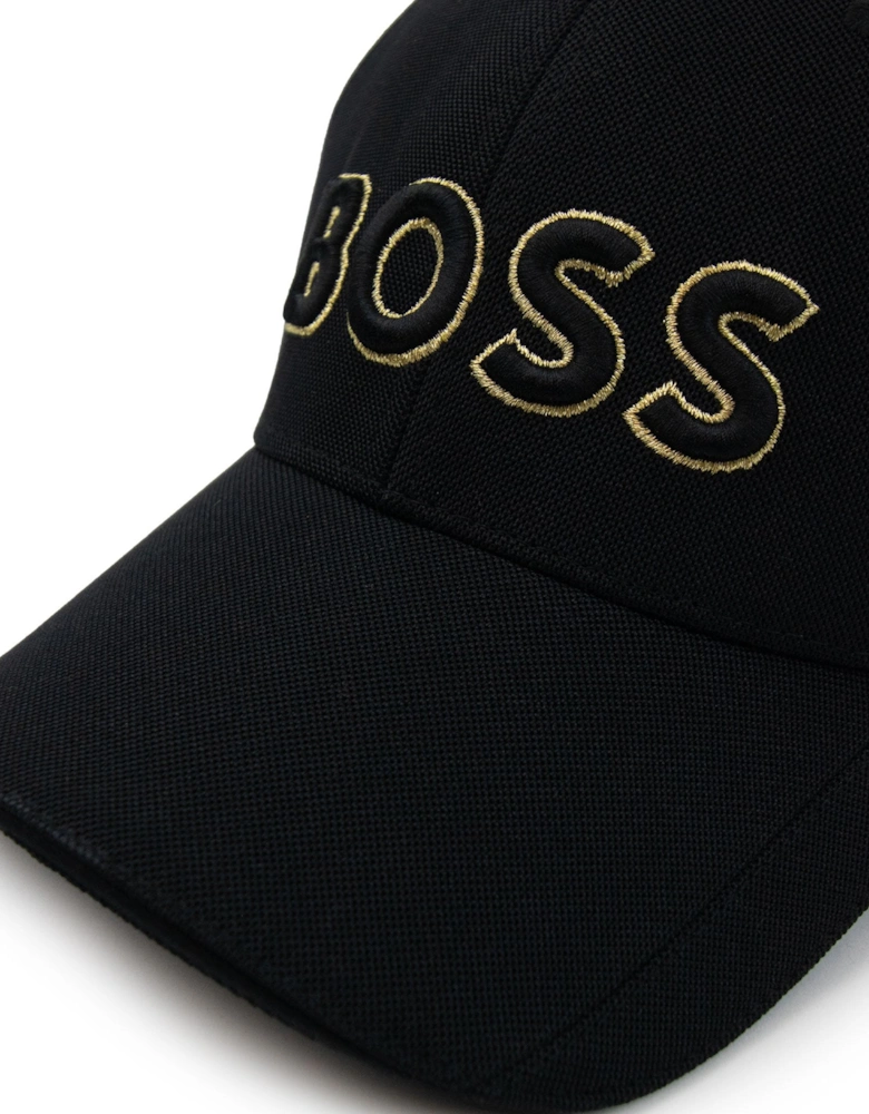 Knitted-piqué Six-panel Cap With Embroidered Logo Black 003