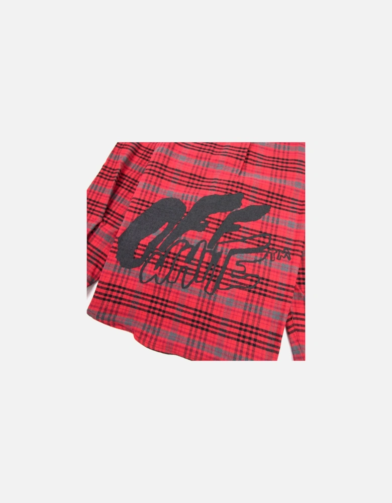 Off White Checked Oversized Flannel Overshirt Red/black