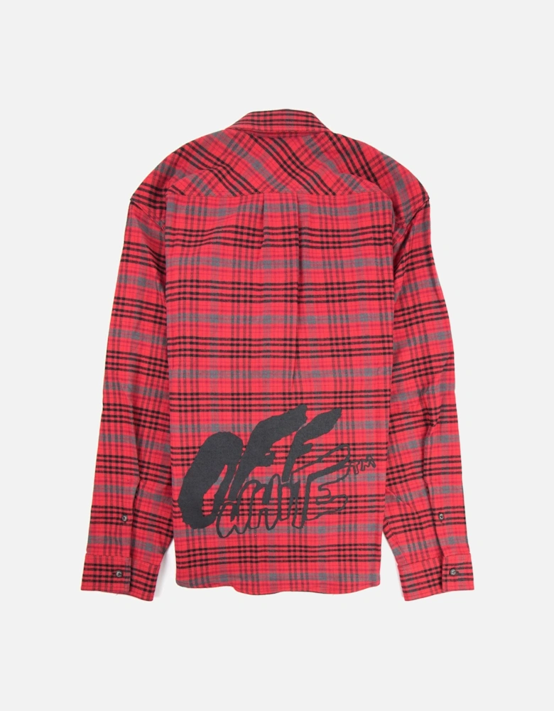 Off White Checked Oversized Flannel Overshirt Red/black
