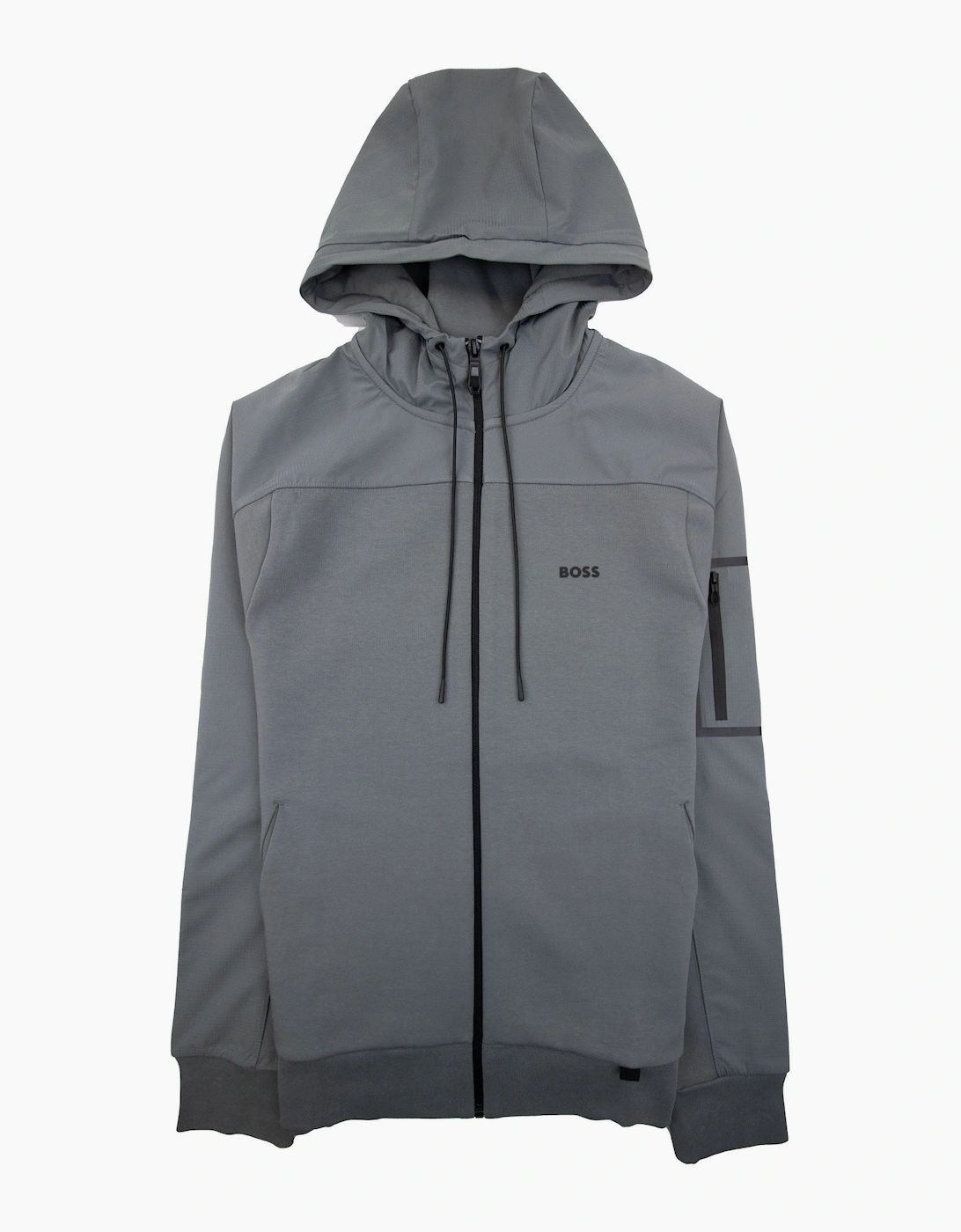 Men's Hugo Boss Sariq Cotton-blend Zip-up Hoodie With Decorative Reflective Logo Dark Grey - Size: 36