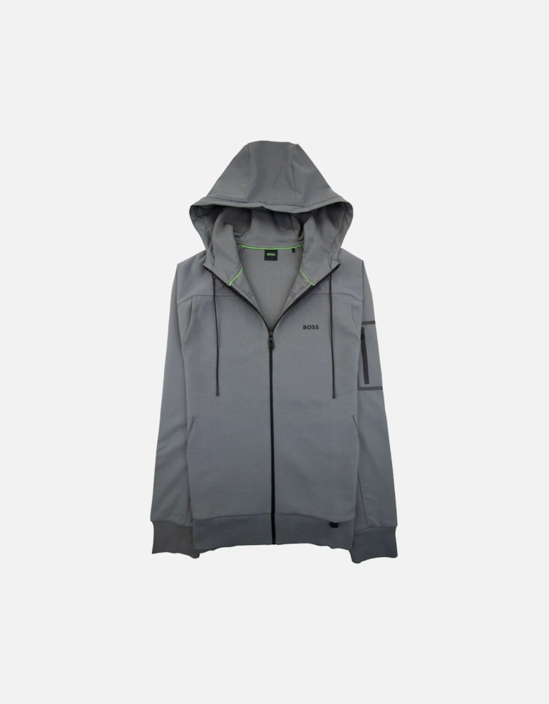 Sariq Cotton-blend Zip-up Hoodie With Decorative Reflective Logo Dark Grey